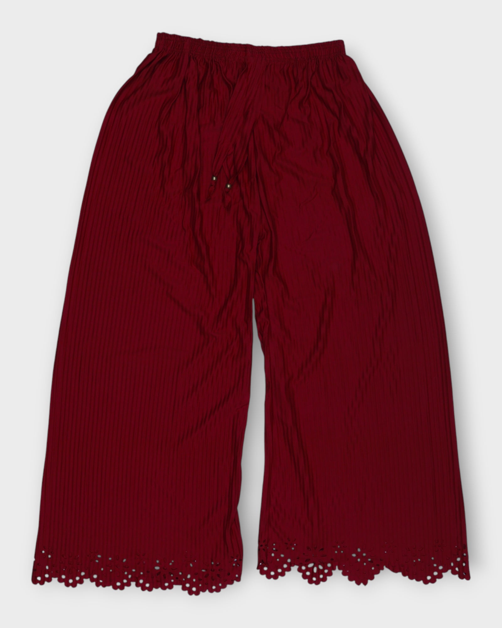 Maroon Cotton Palazzos with Floral Cutwork Ankles