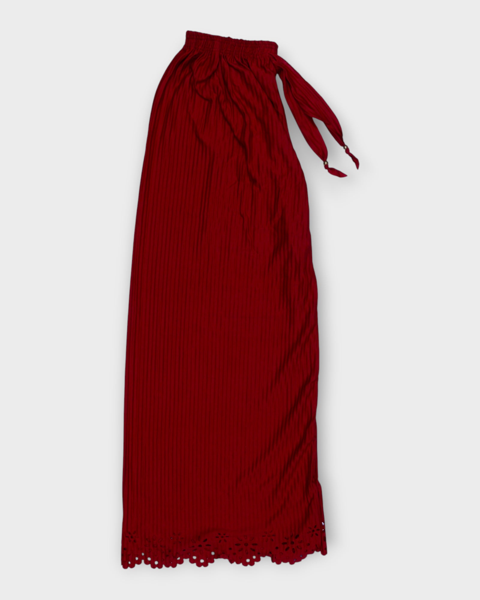 Maroon Cotton Palazzos with Floral Cutwork Ankles