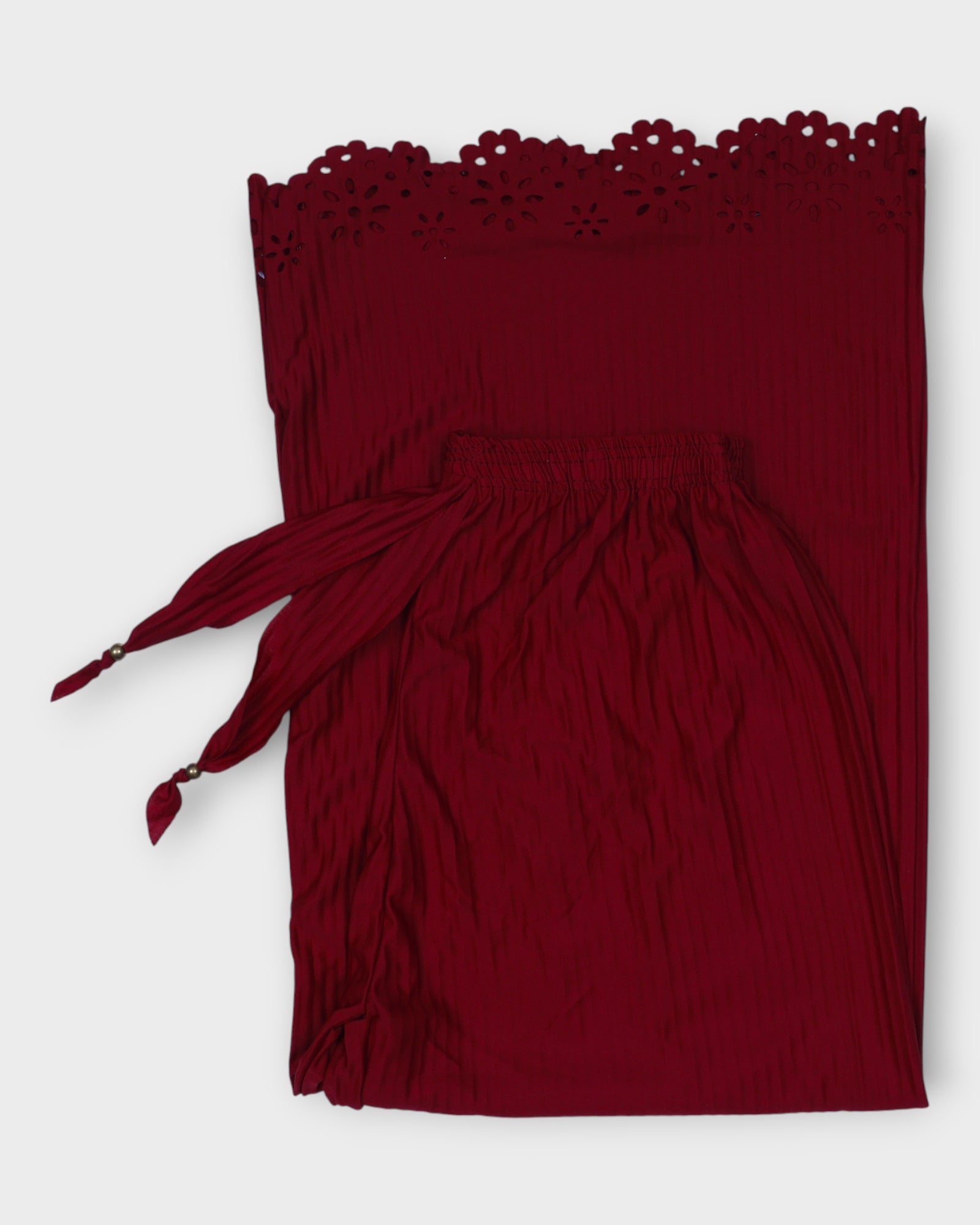 Maroon Cotton Palazzos with Floral Cutwork Ankles