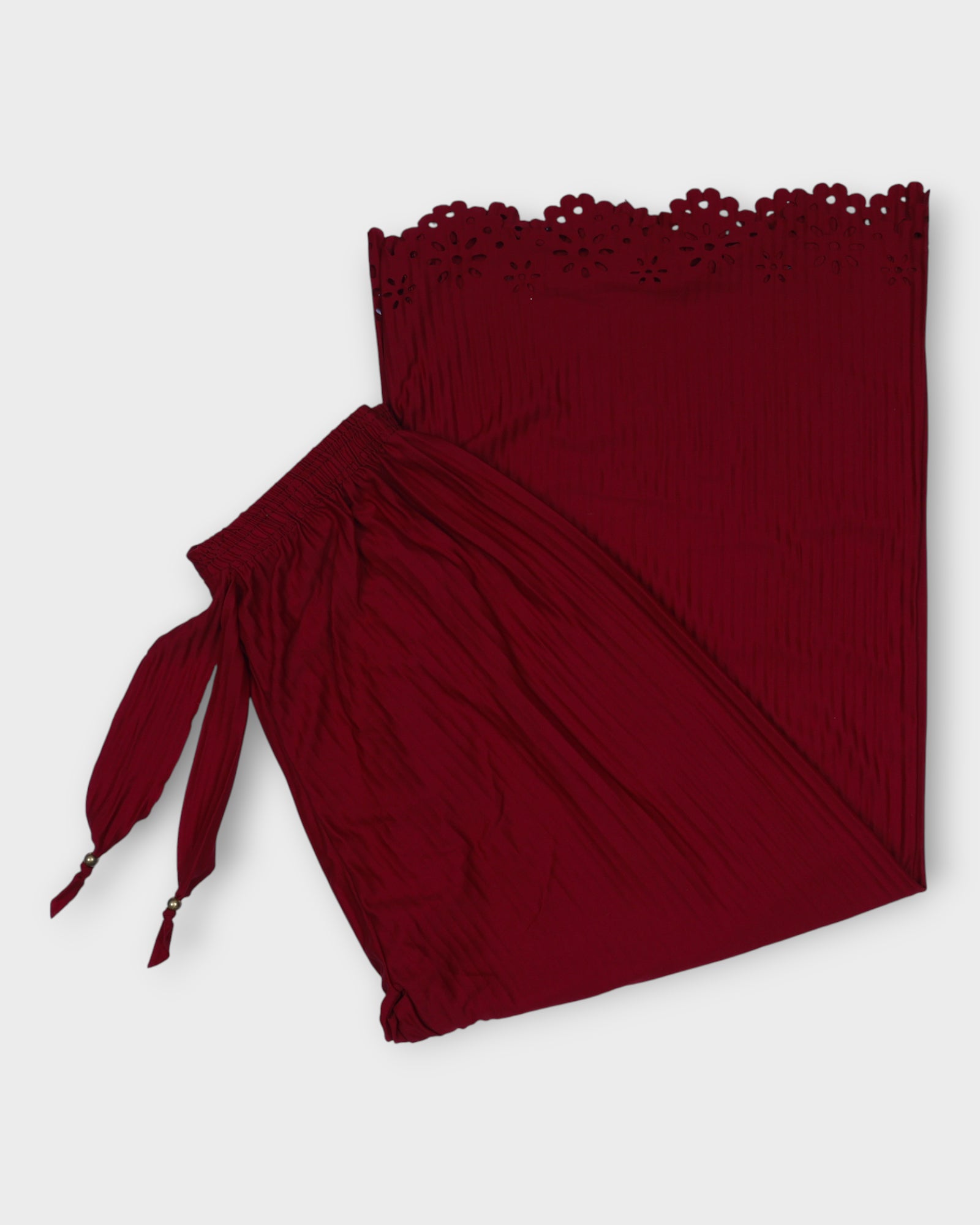 Maroon Cotton Palazzos with Floral Cutwork Ankles