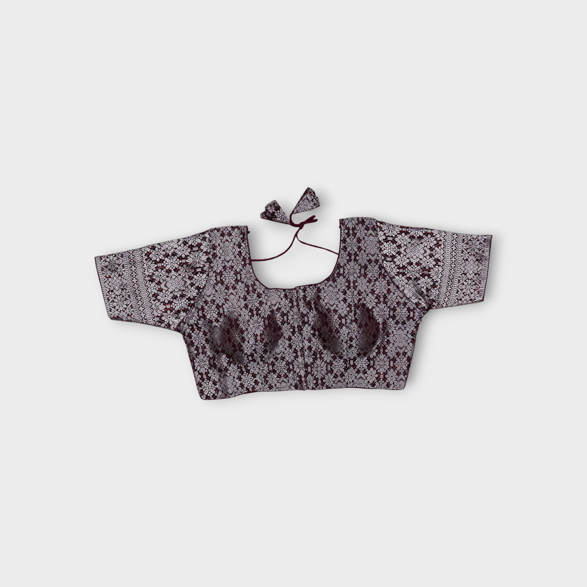 Silver Brocade Silk Jacquard Readymade Blouse