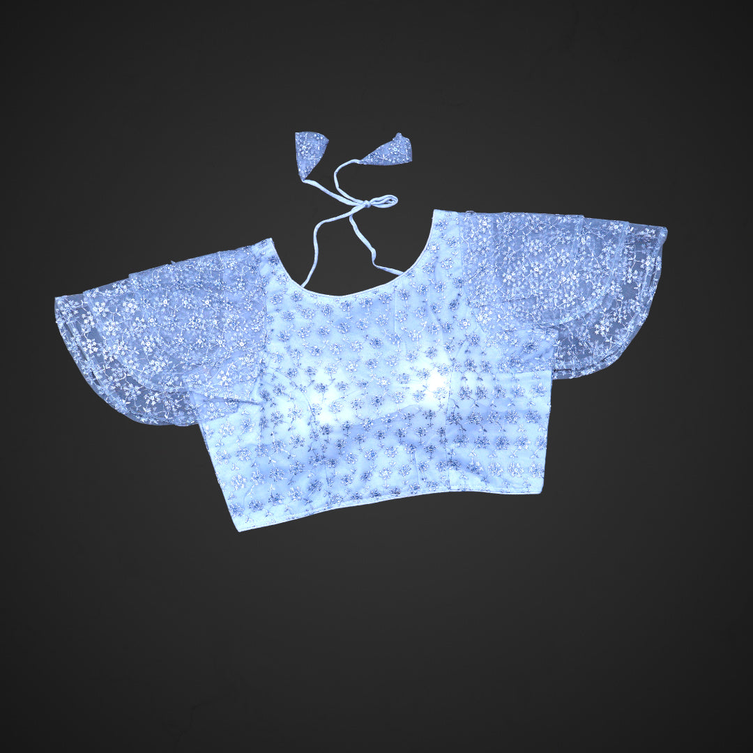 Embroidered Ruffle Sleeve Cotton Readymade Blouse