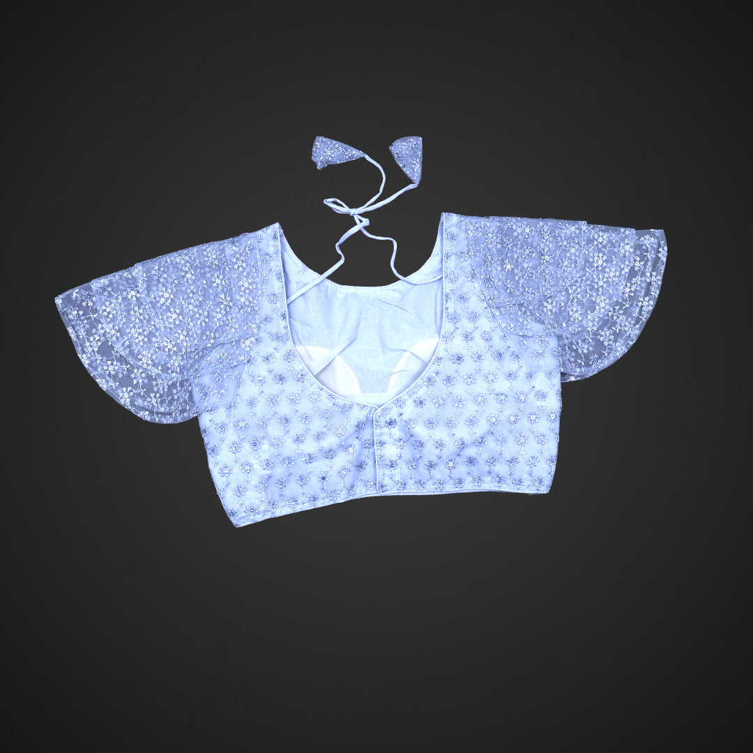 Embroidered Ruffle Sleeve Cotton Readymade Blouse