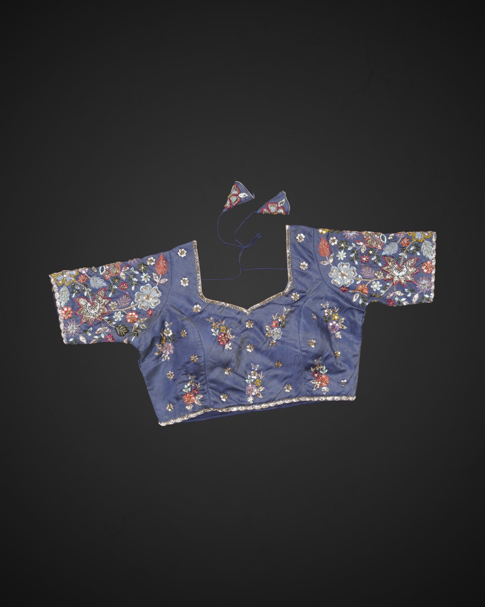 Silk Notched Neck Fitted Sleeve Readymade Blouse