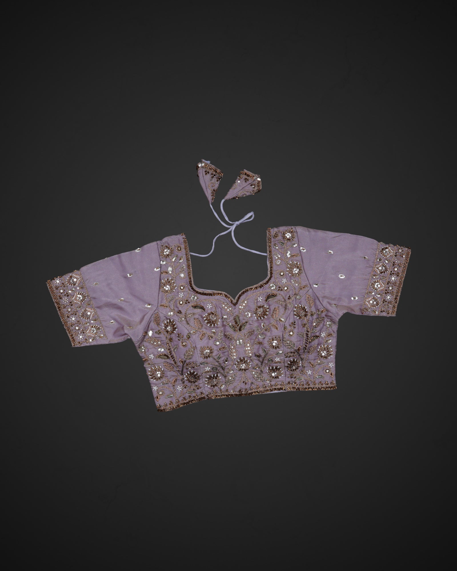 Chic Cosmos Silk Blouse with Notched Neck