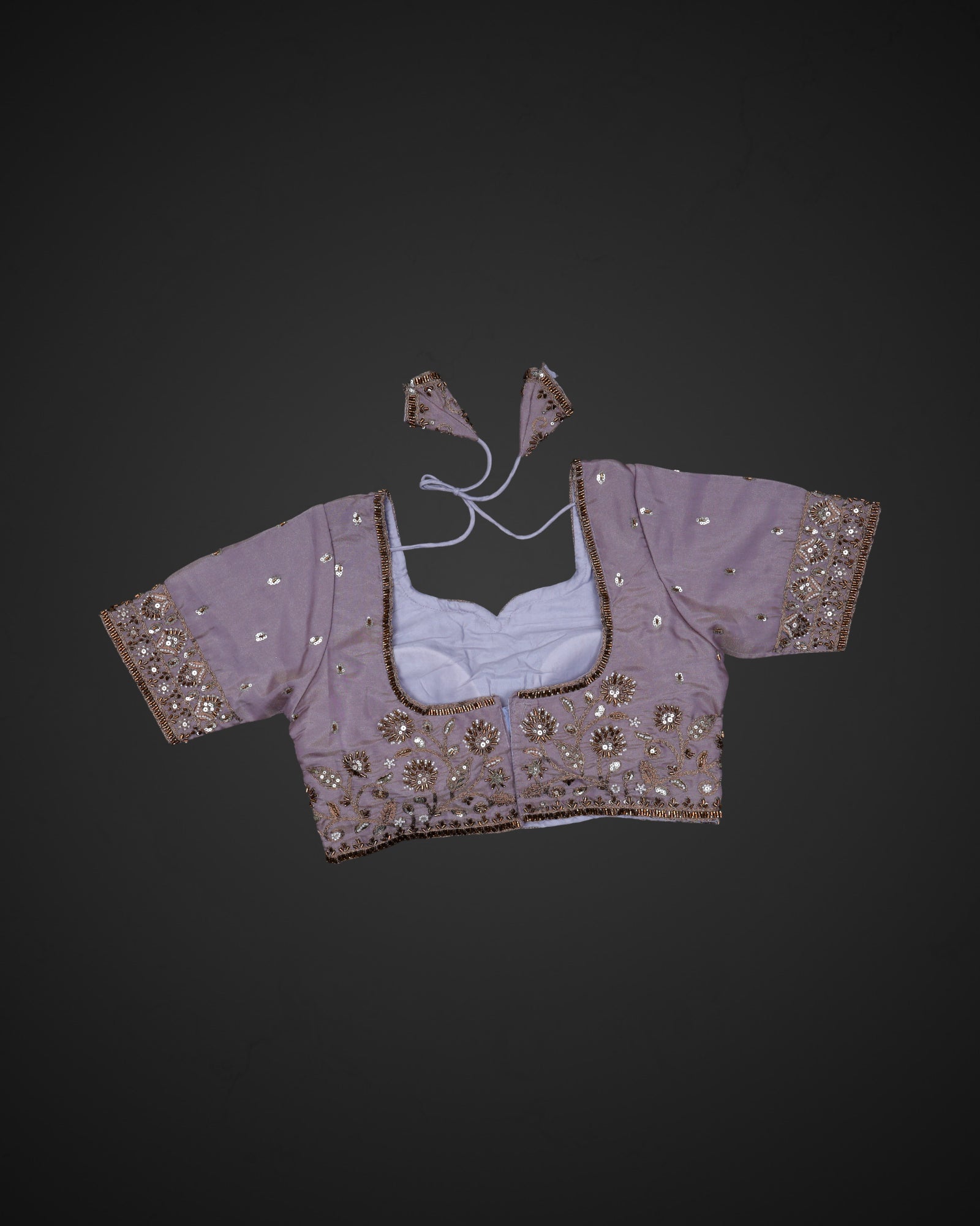 Chic Cosmos Silk Blouse with Notched Neck