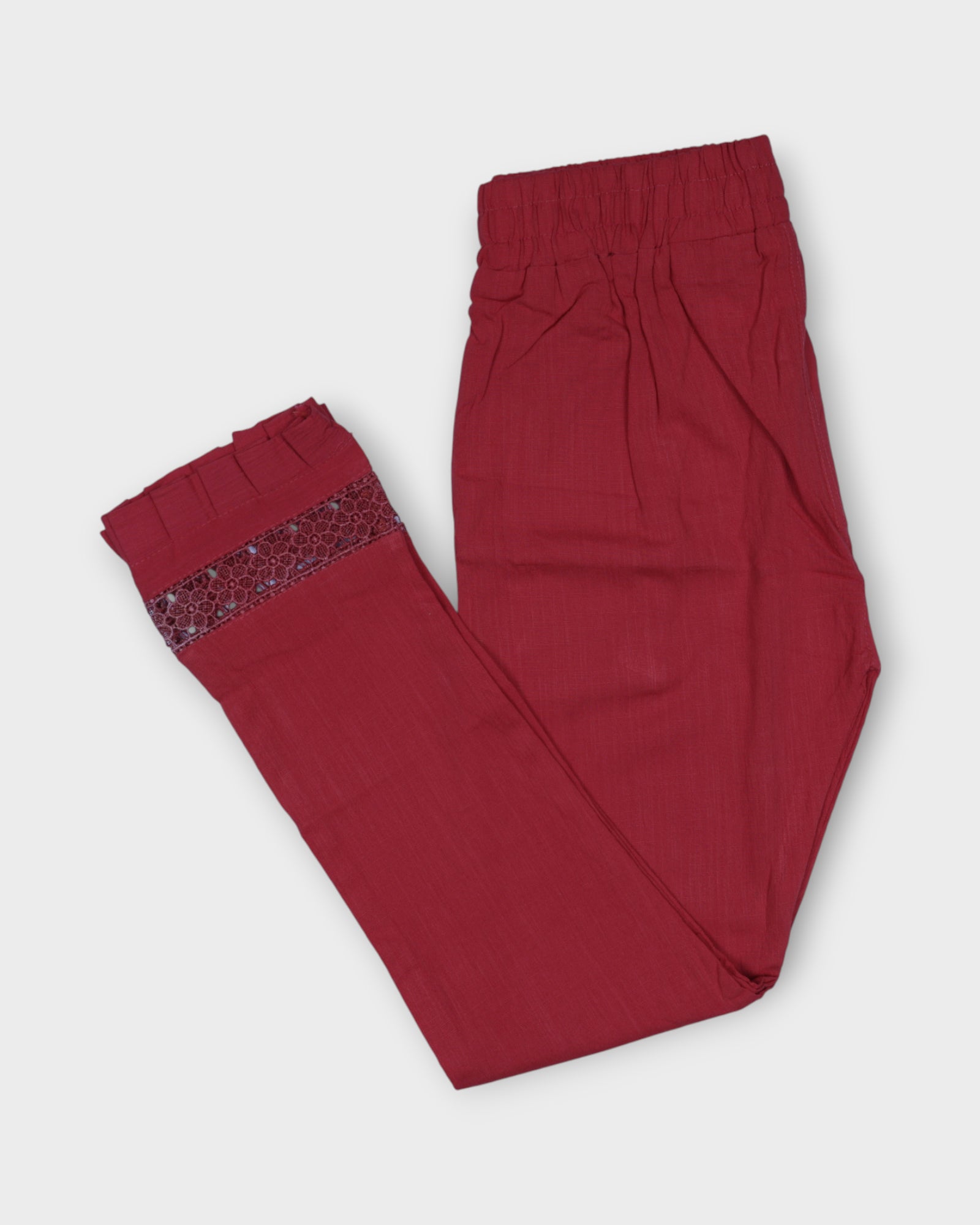 Red Cotton Straight Pants