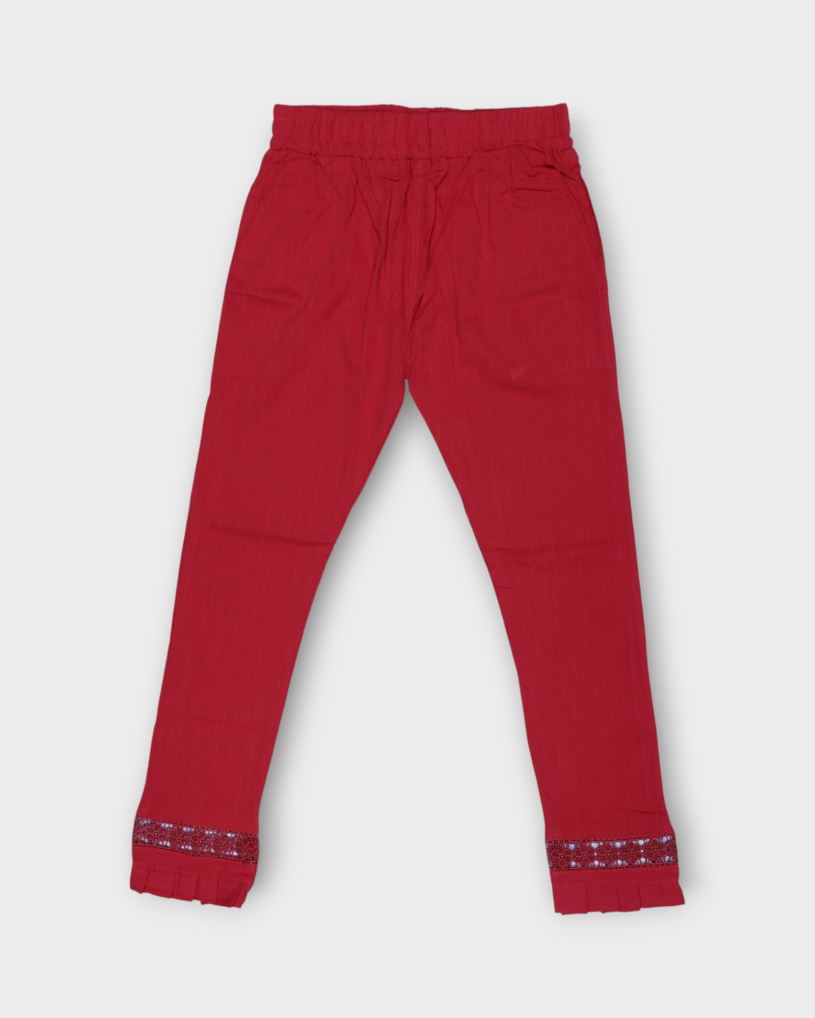 Red Cotton Straight Pants