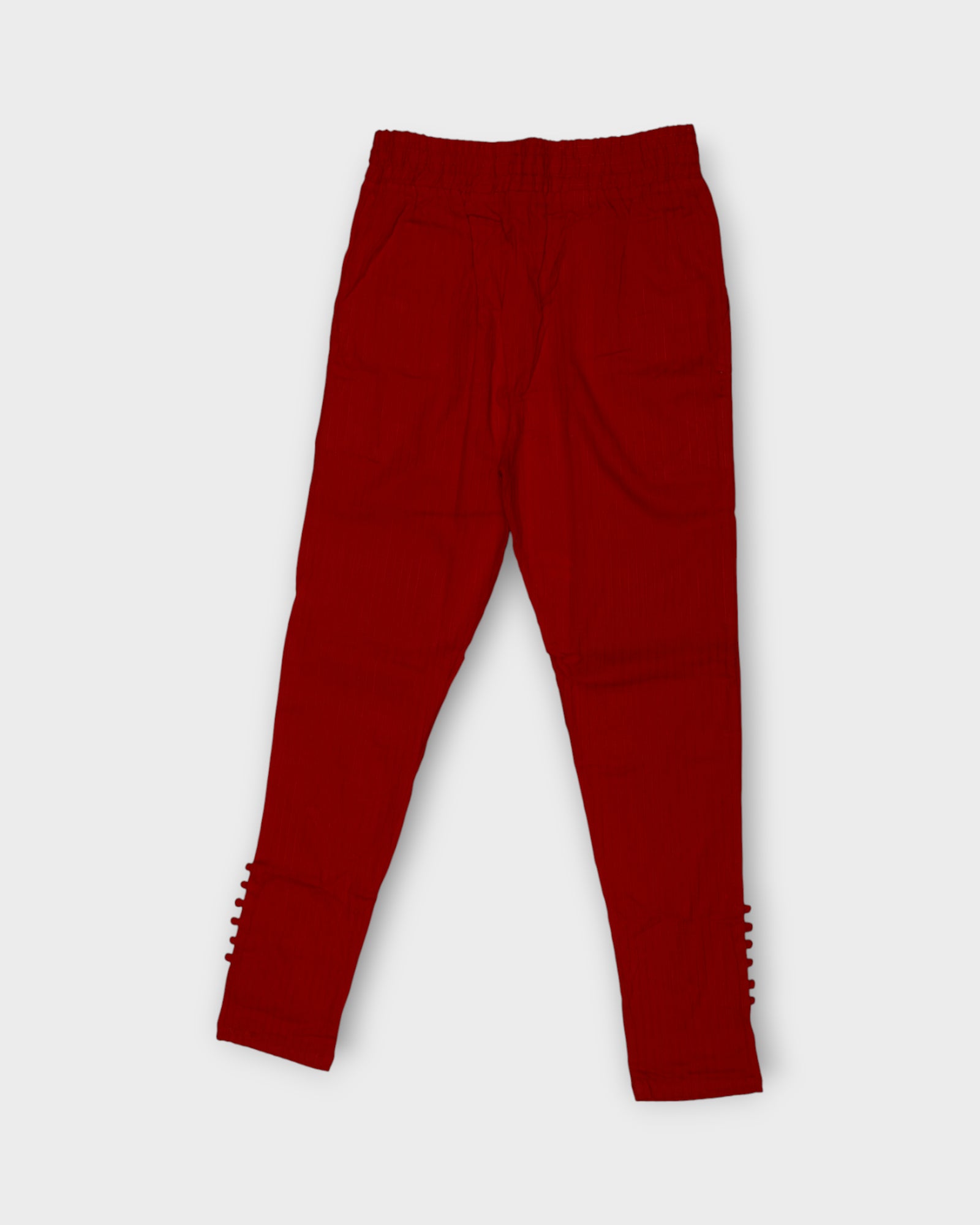 Red Cotton Ankle Length Pants