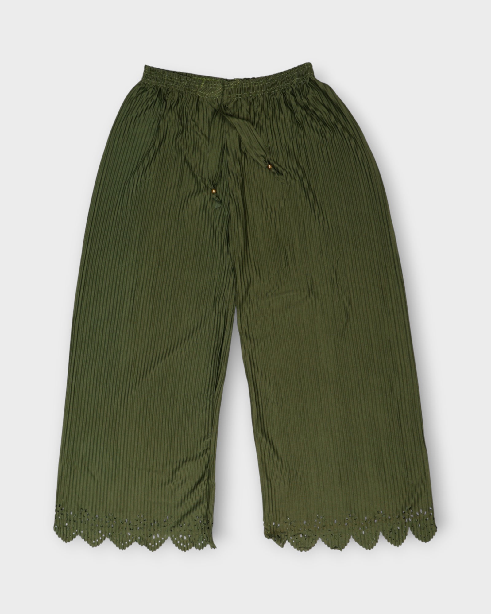 Mehendi Green Cotton Flared Palazzo Pants