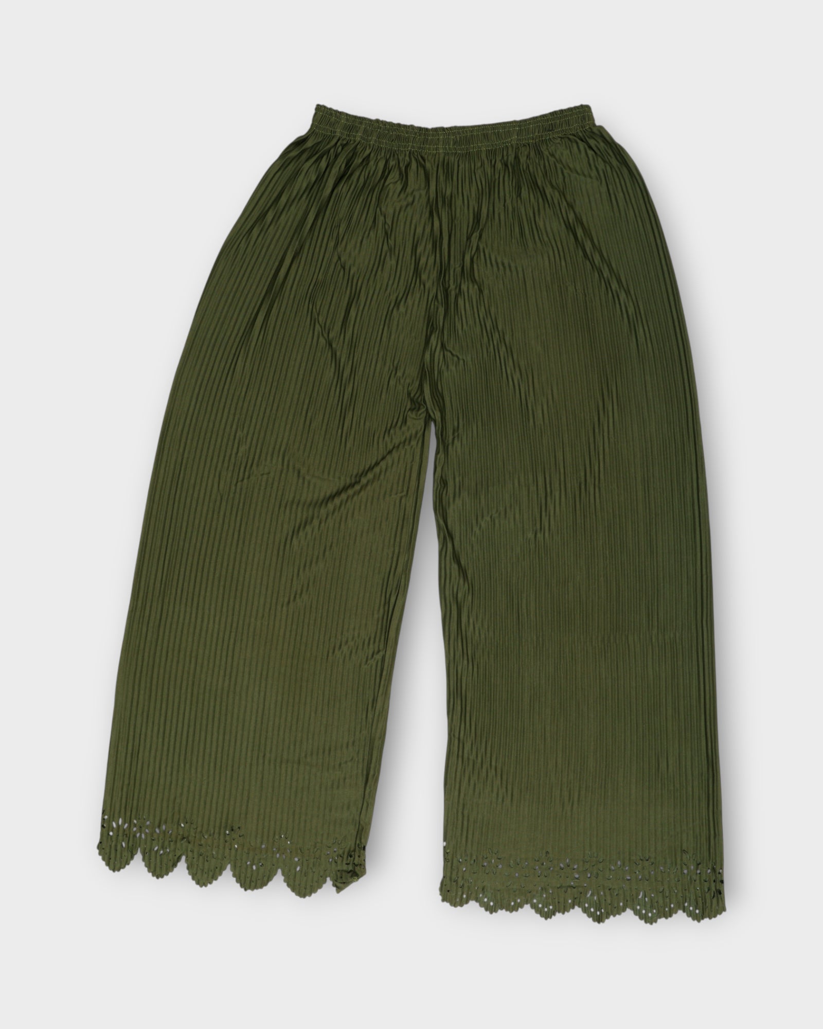 Mehendi Green Cotton Flared Palazzo Pants