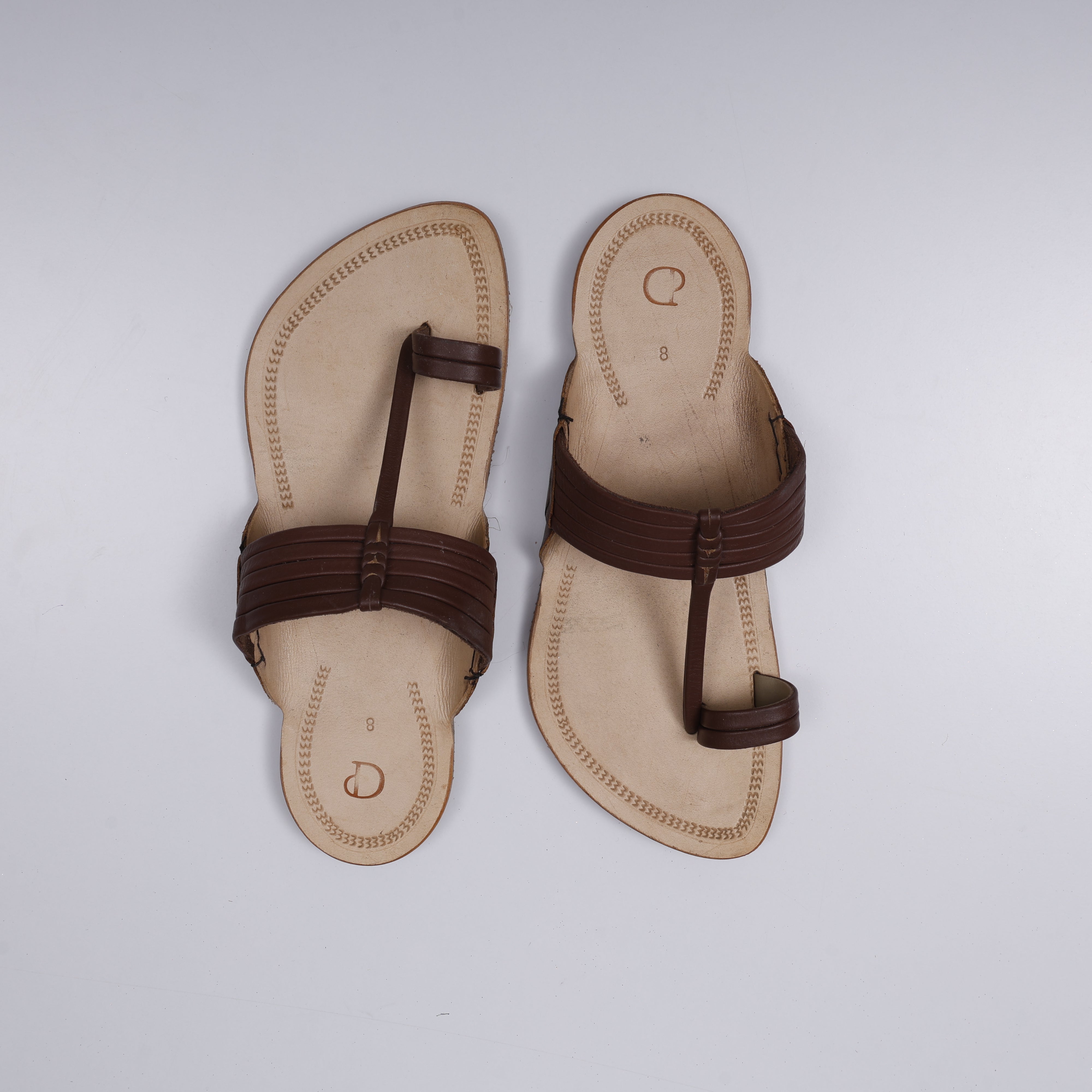 Cream Patent Kolhapuri Sandals With Artisan Detail