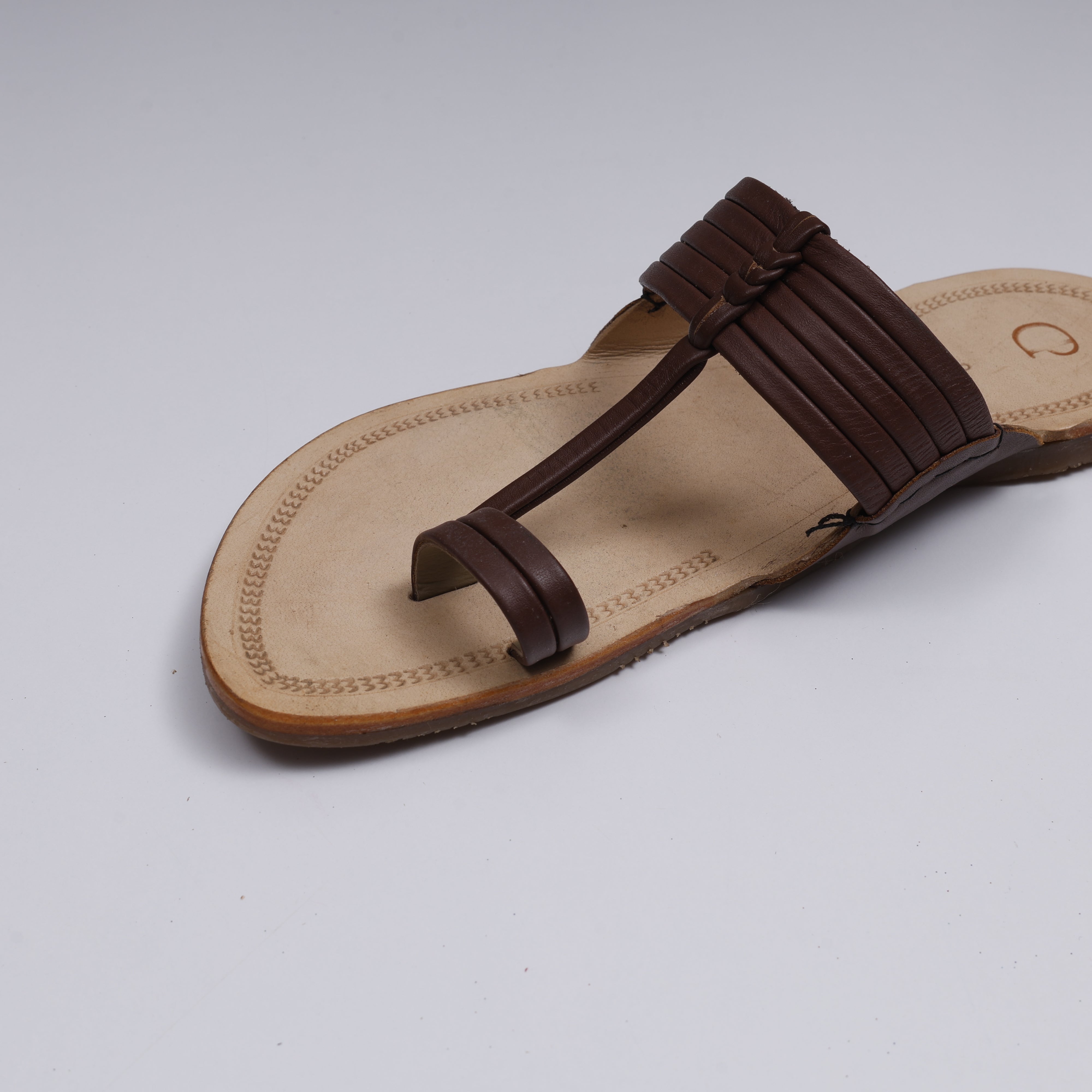 Cream Patent Kolhapuri Sandals With Artisan Detail