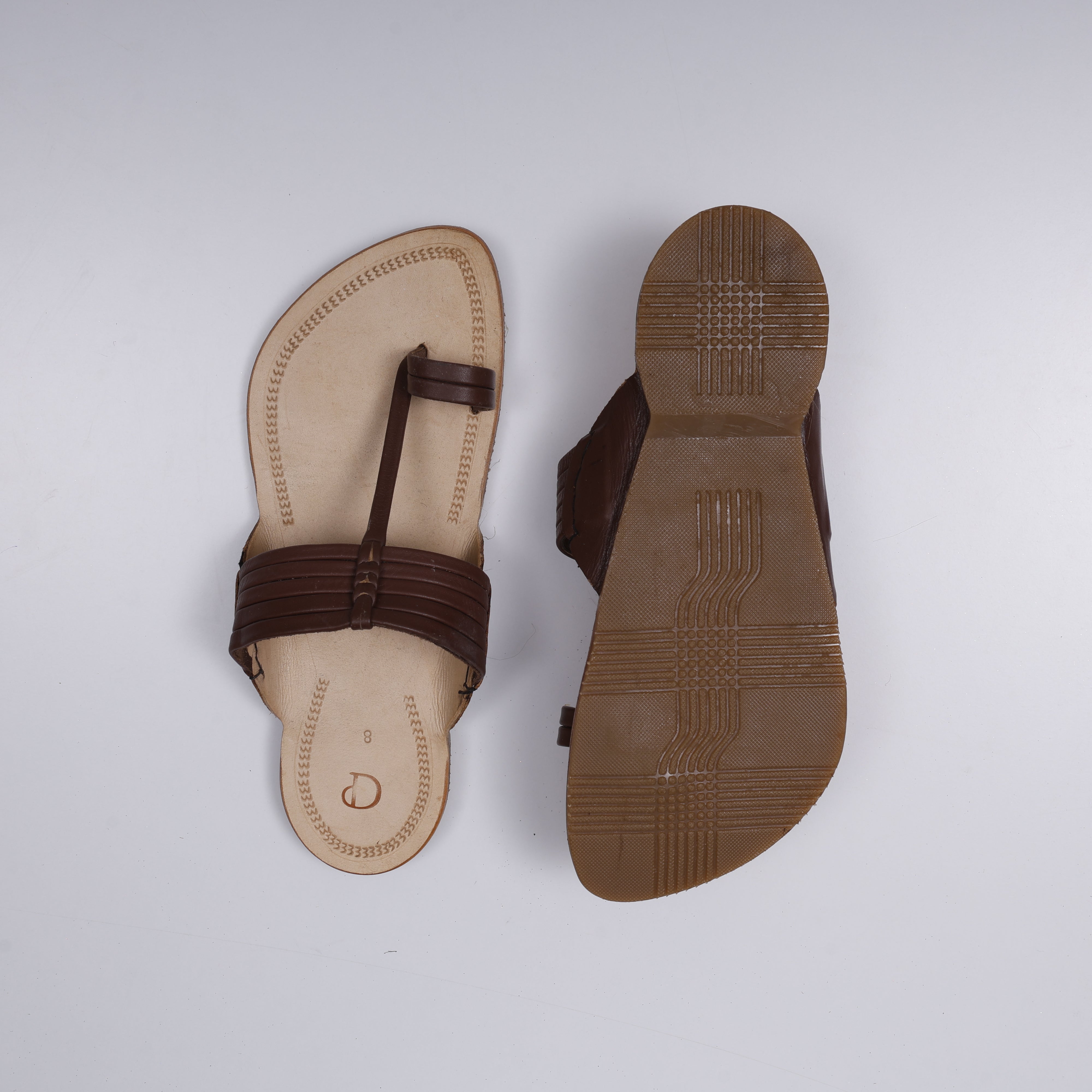 Cream Patent Kolhapuri Sandals With Artisan Detail