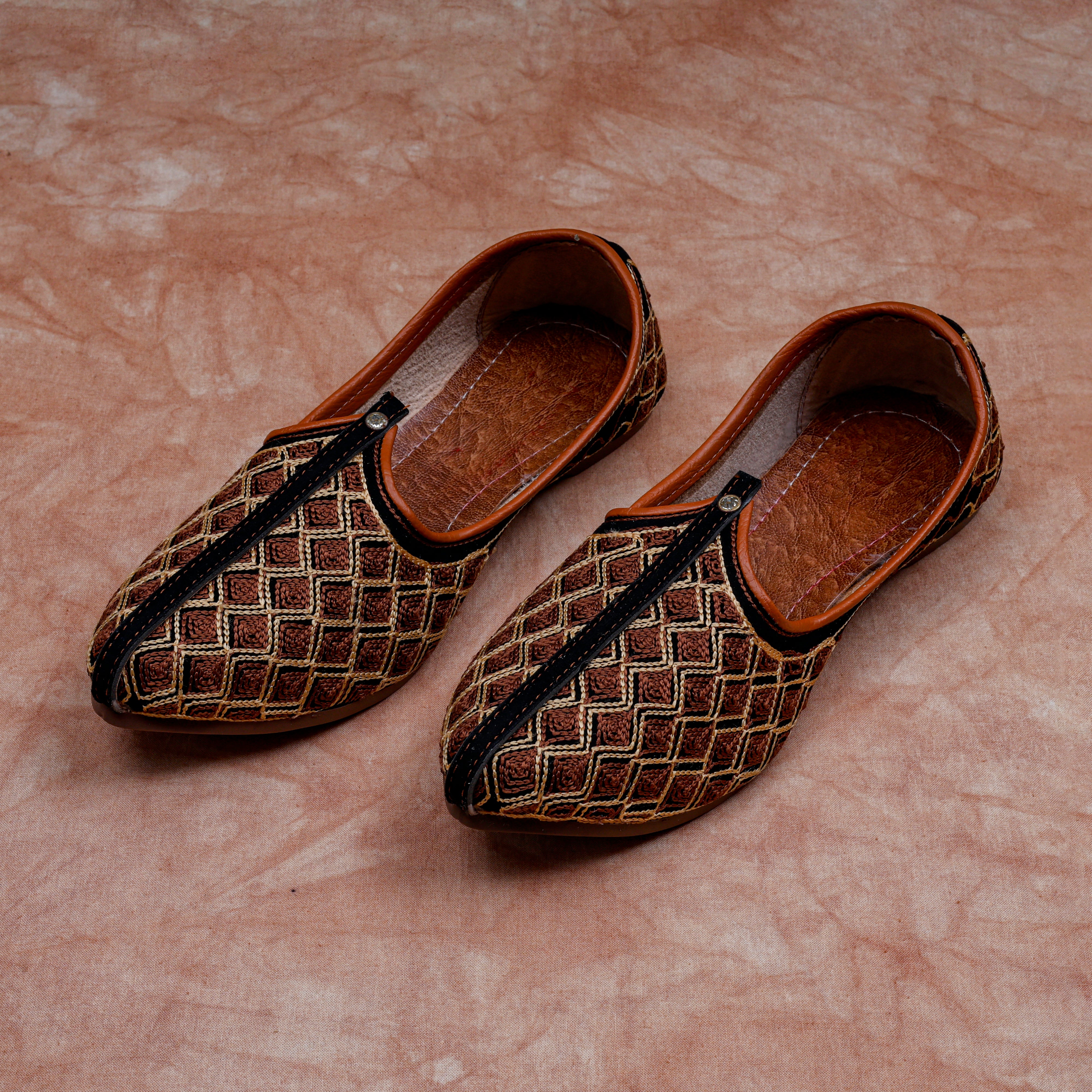 Textured Brown Artisan Jutti Flats