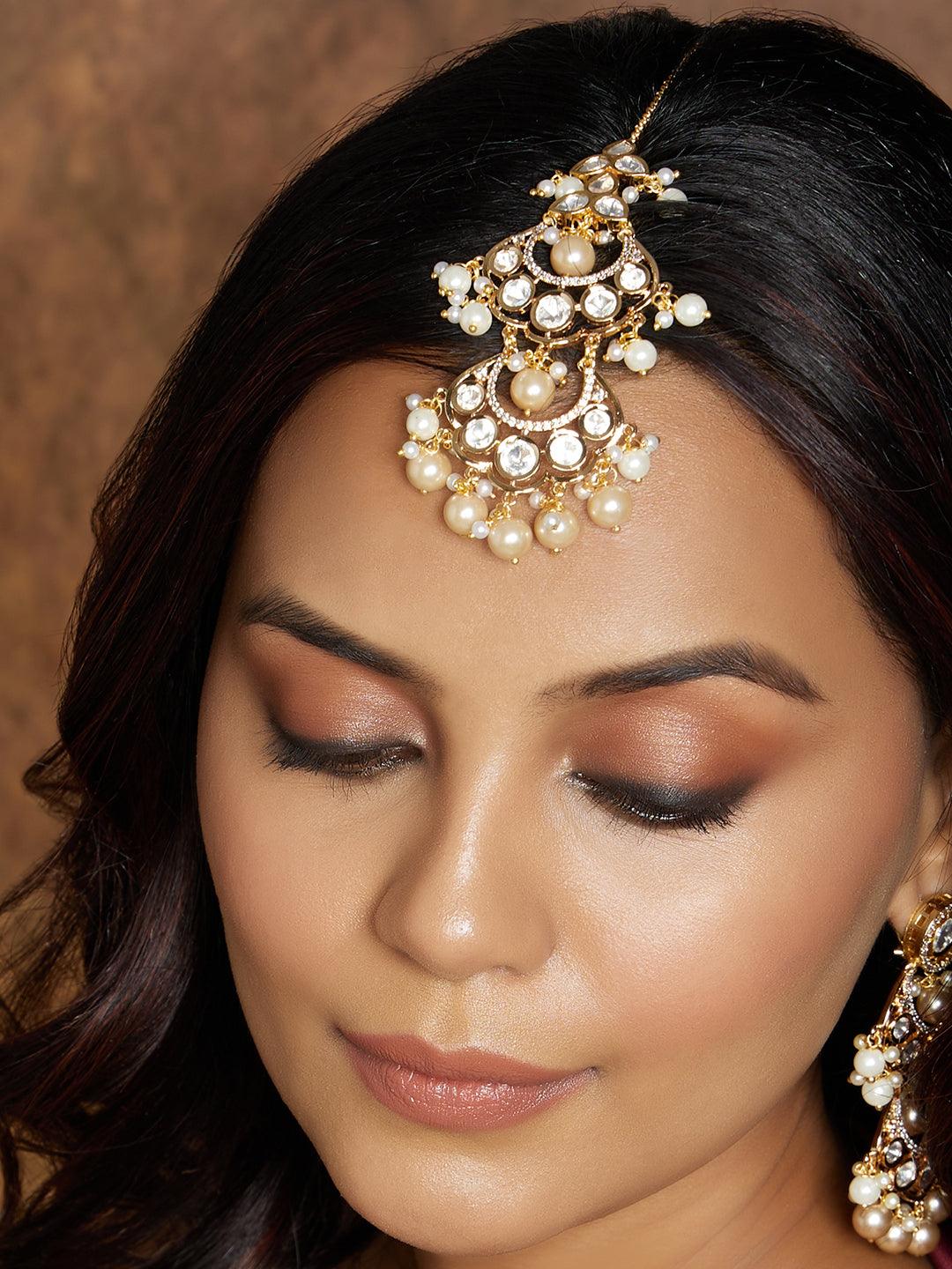 Glamorous Ivory & Gold Maang Tikka - Dyulokha