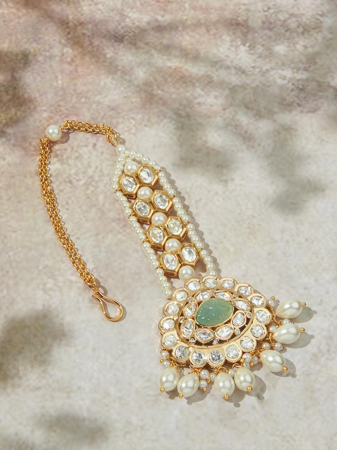 Enchanting Green & White Maang Tikka - Dyulokha