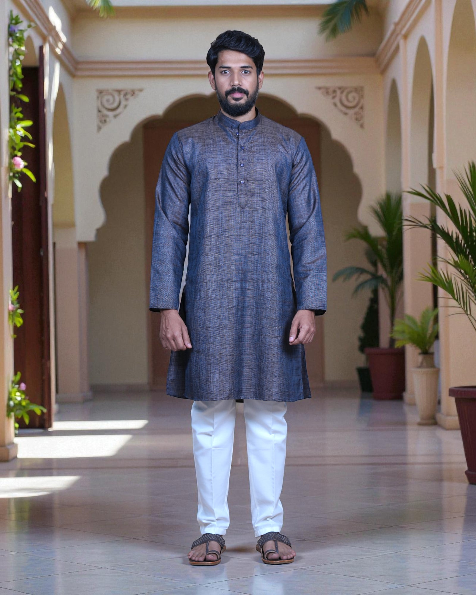 Khadi Cotton Blend Textured Kurta Pajama Set