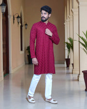 Cotton Blend Woven Kurta Pajama Set