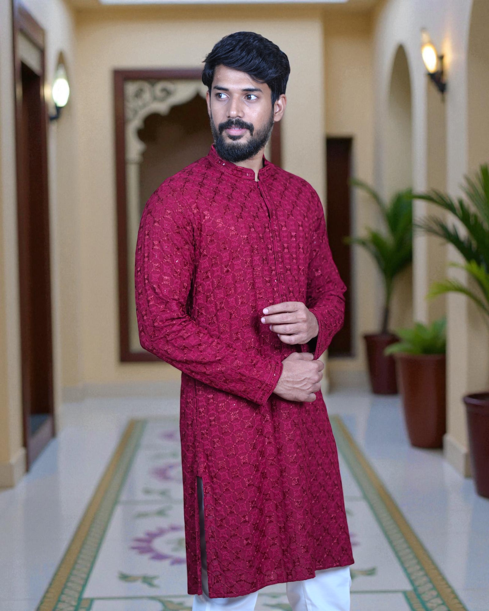 Cotton Blend Woven Kurta Pajama Set