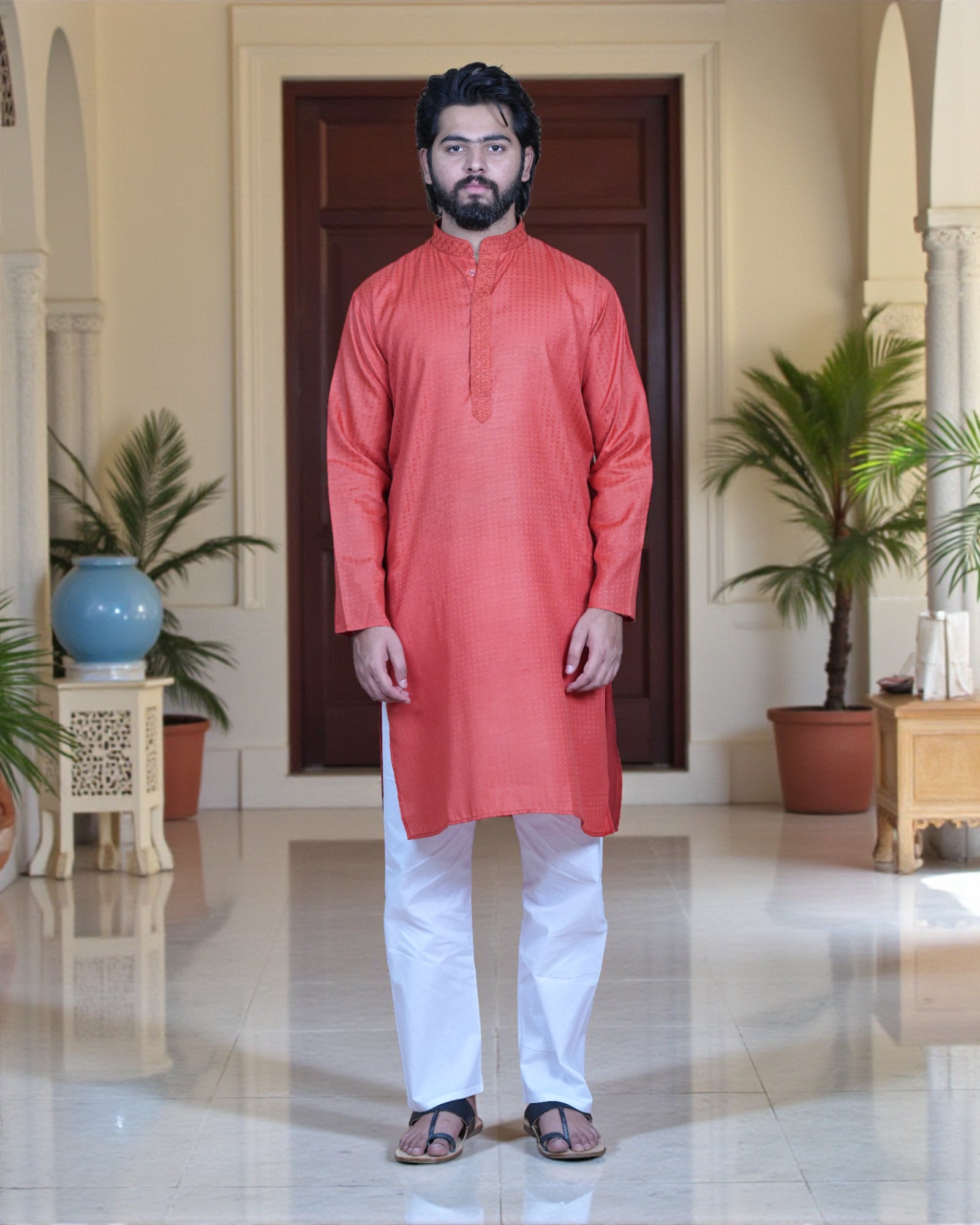 Textured Cotton Blend Kurta Pajama