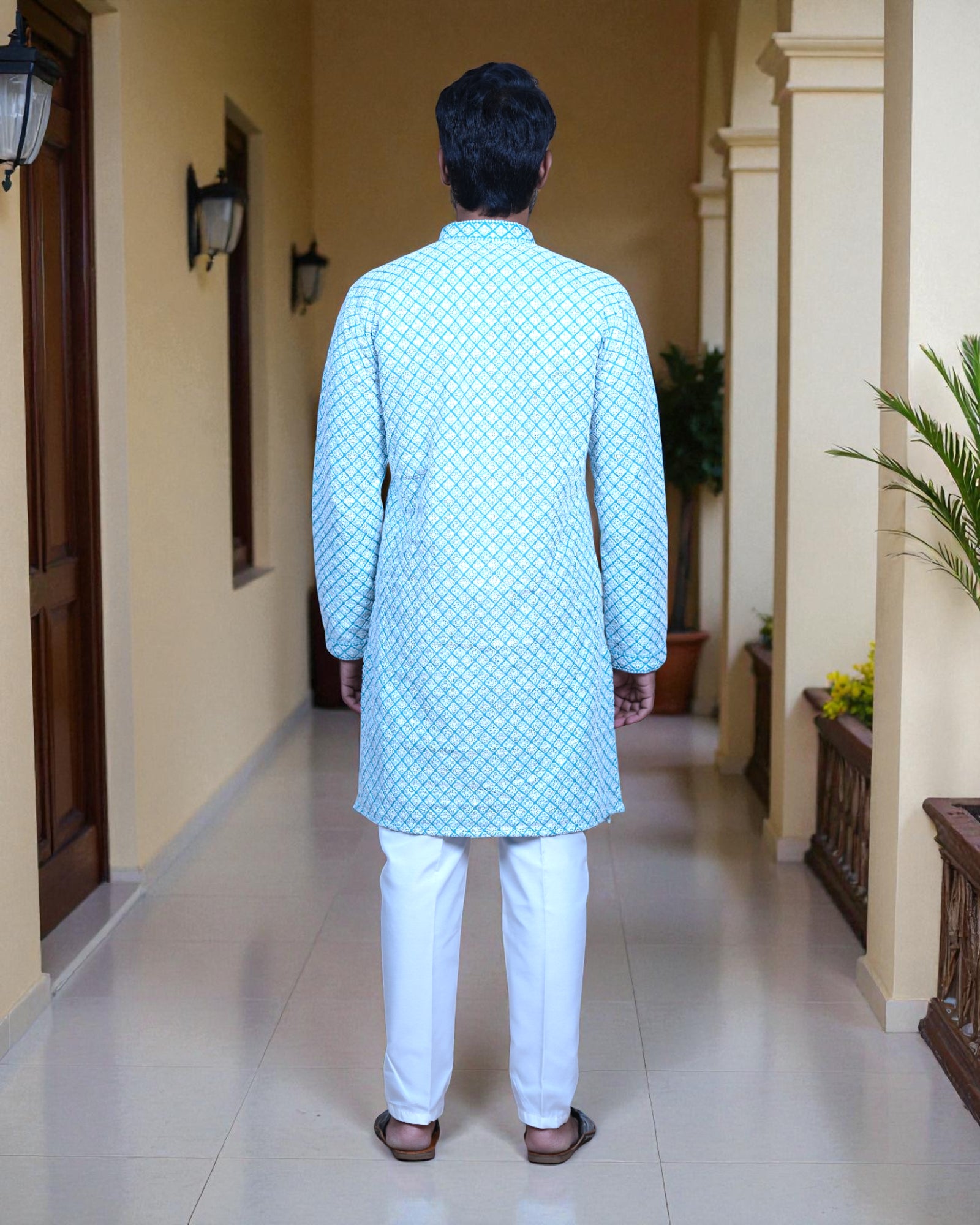 Cotton Blend Sequin Embroidered Kurta Pajama