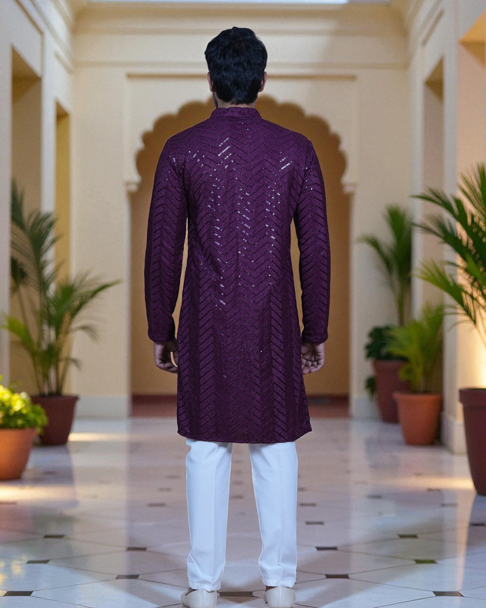 Cotton Blend Kurta Pajama with Embroidery