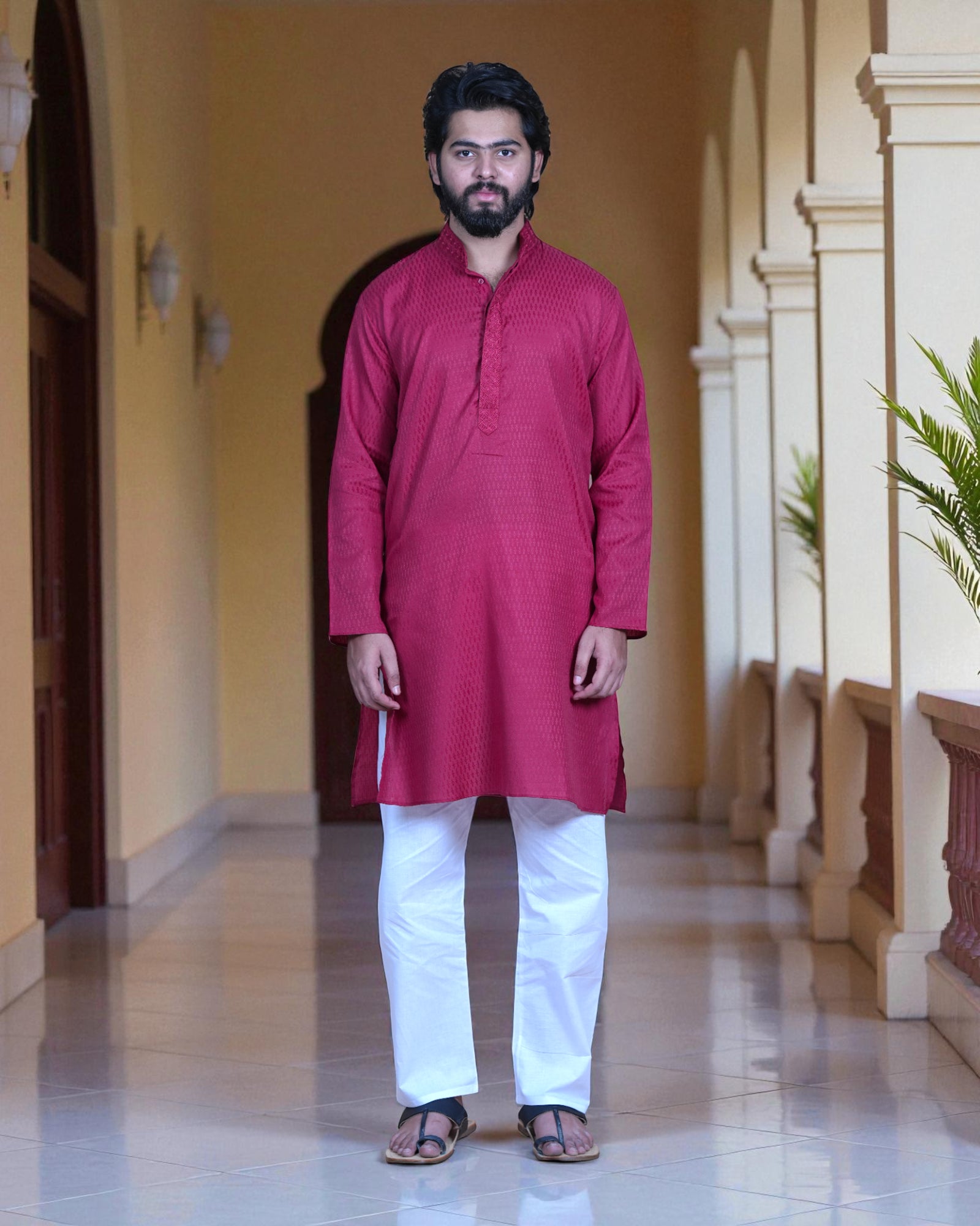 Textured Jacquard Cotton Kurta Pajama Set