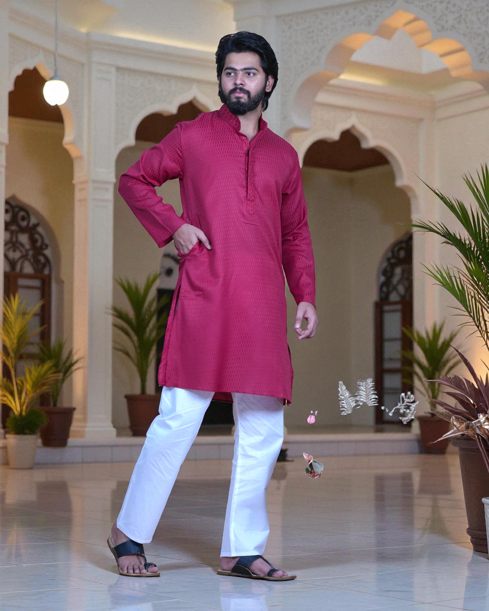 Textured Jacquard Cotton Kurta Pajama Set