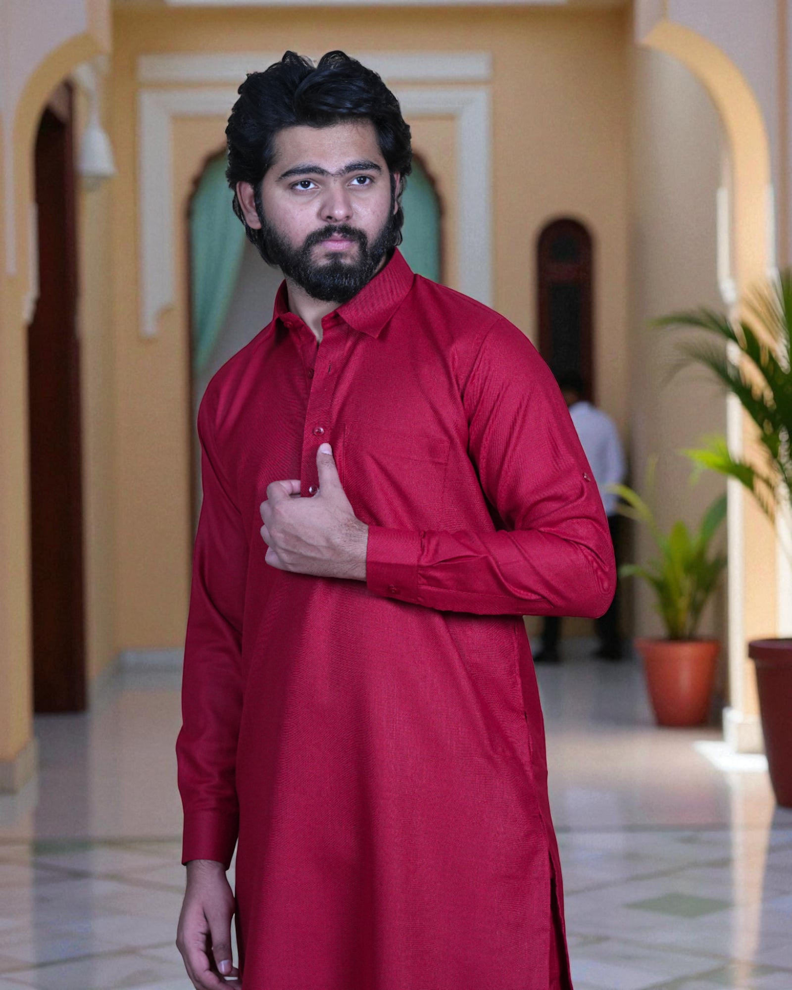 Off-White Cotton Embroidered Kurta Pajama Set