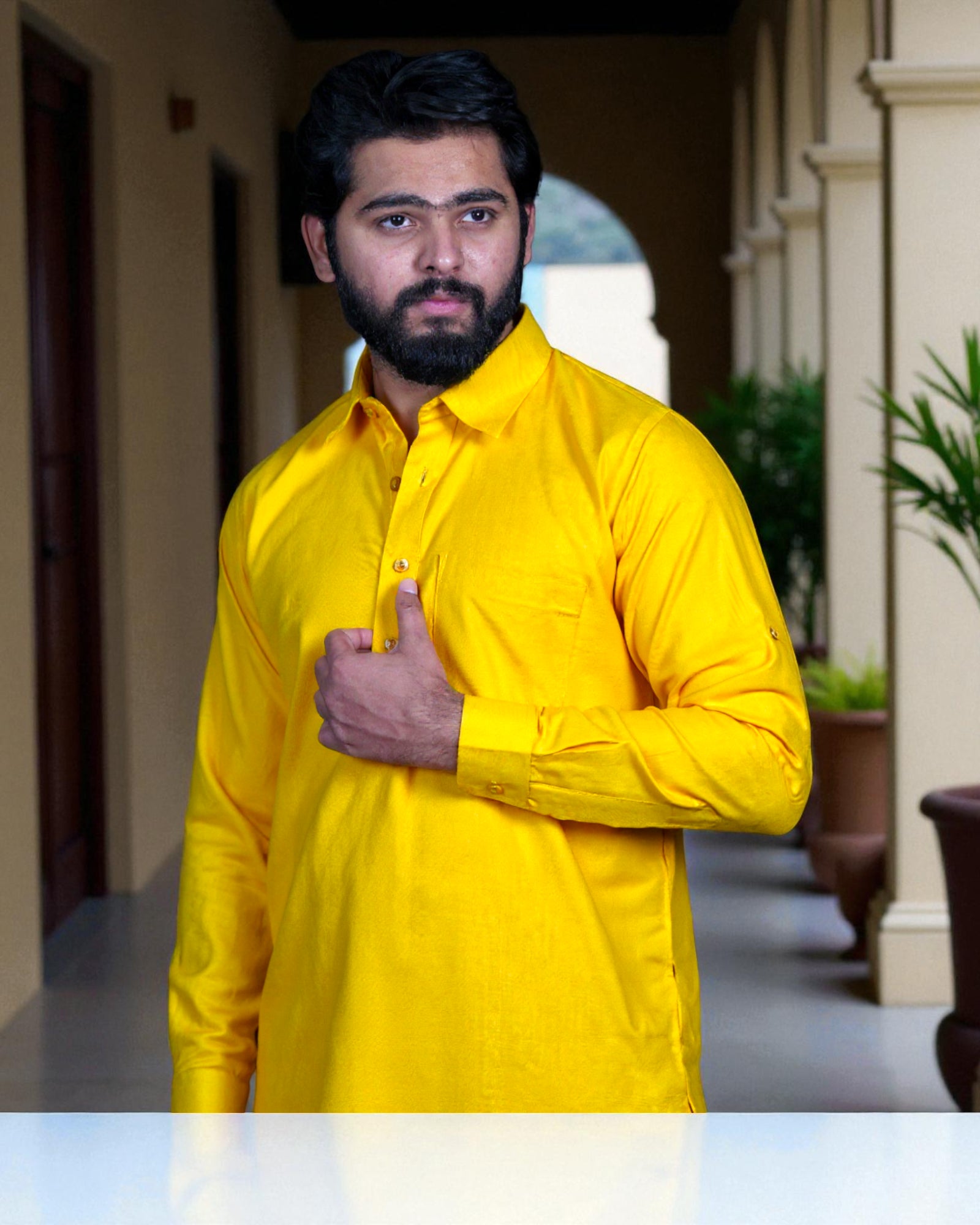 Off-White Cotton Embroidered Kurta Pajama Set