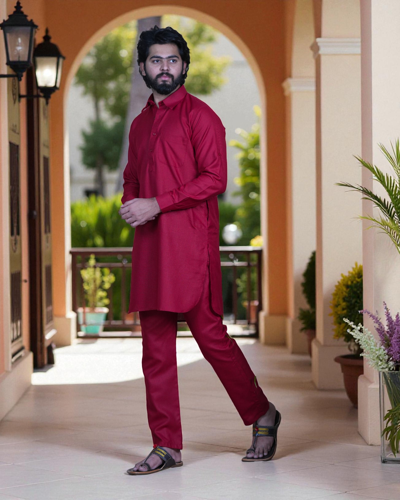 Off-White Cotton Embroidered Kurta Pajama Set