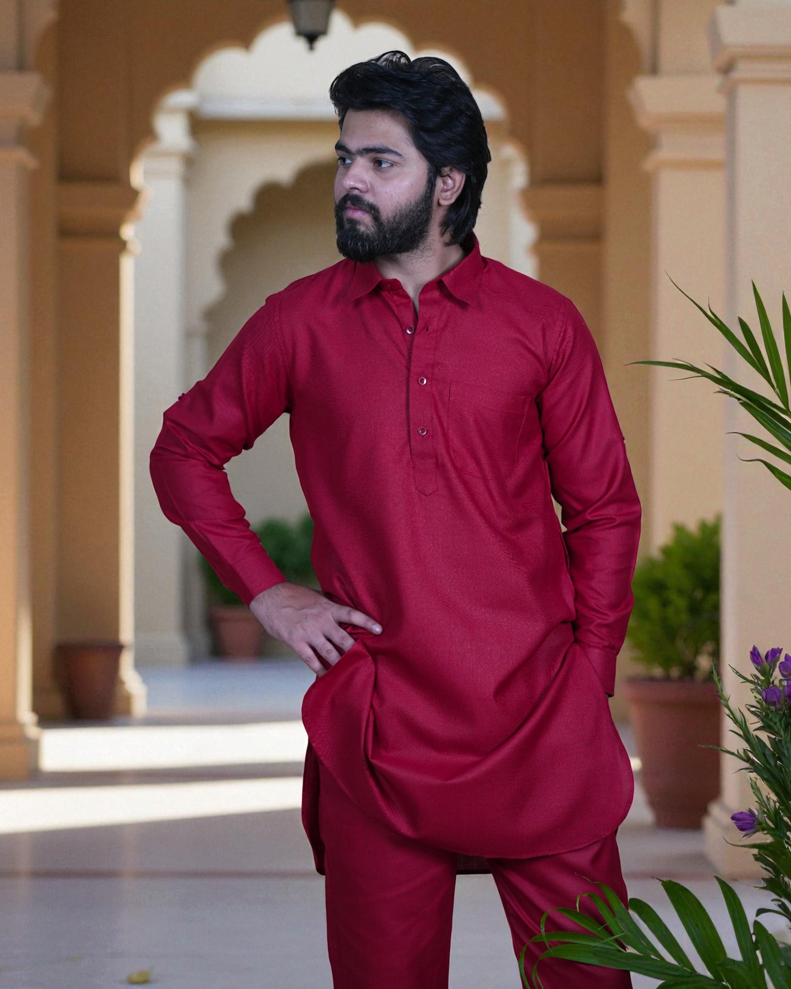 Off-White Cotton Embroidered Kurta Pajama Set