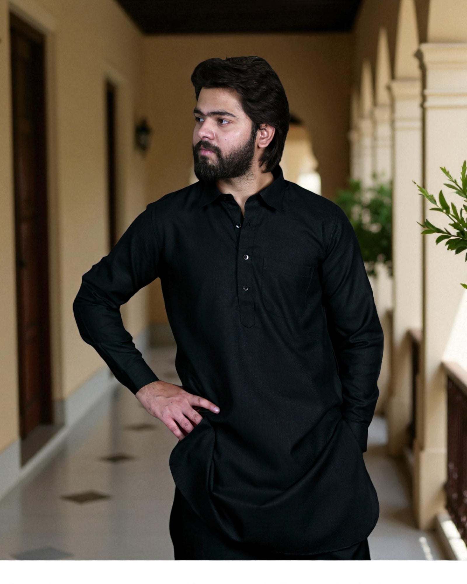 Off-White Cotton Embroidered Kurta Pajama Set