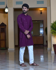 Cotton Blend Sequin Embroidered Kurta Pajama Set