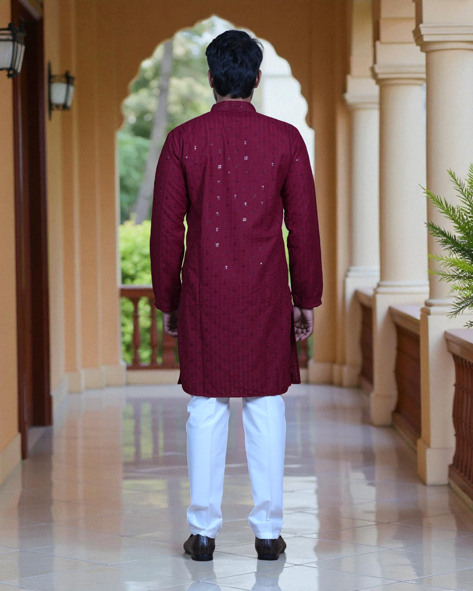 Sequin Embellished Cotton Kurta Pajama Set