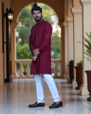Sequin Embellished Cotton Kurta Pajama Set