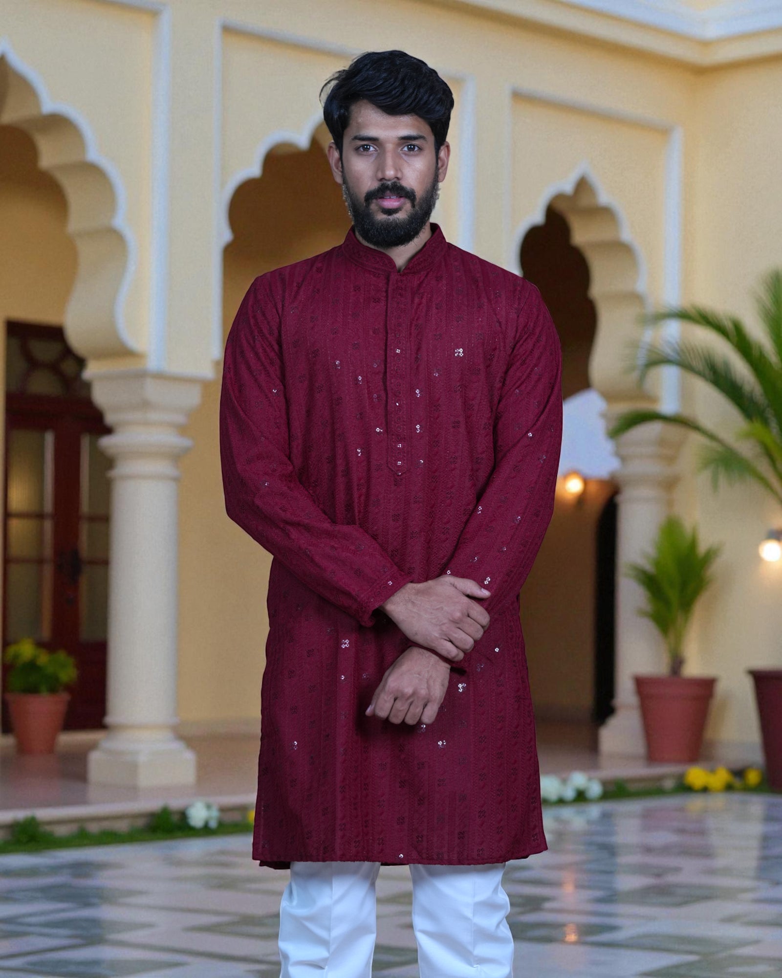 Sequin Embellished Cotton Kurta Pajama Set