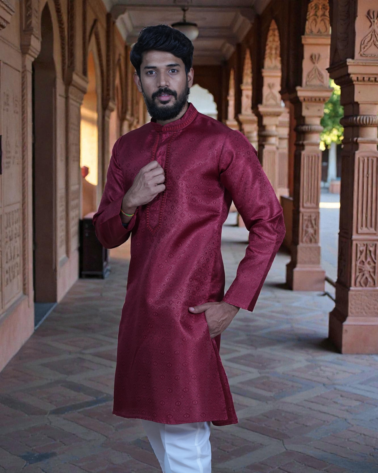 Jacquard Weave Cotton Kurta Pajama Set