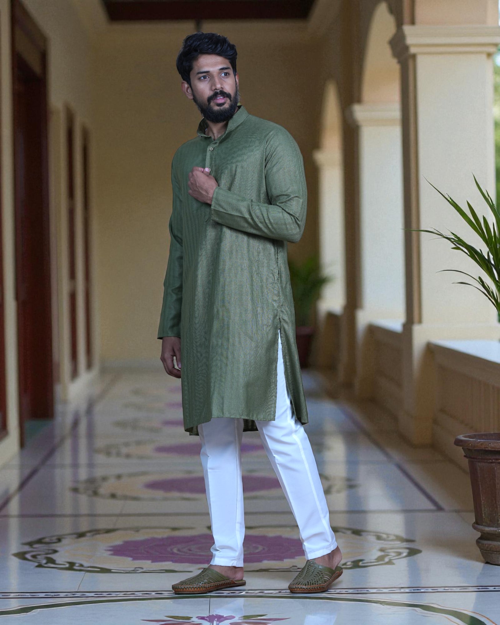 White Cotton Plain Kurta Pajama Set