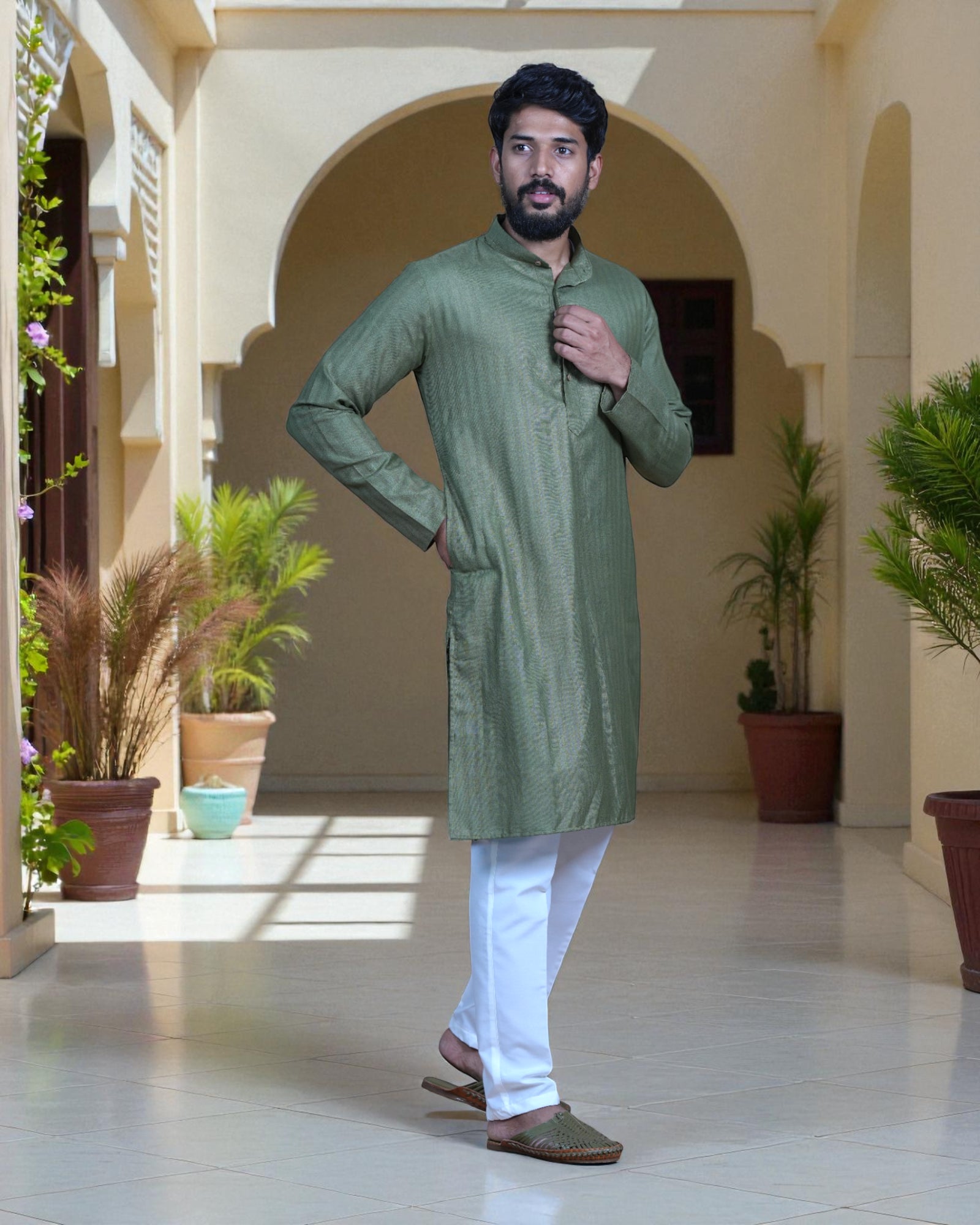 White Cotton Plain Kurta Pajama Set