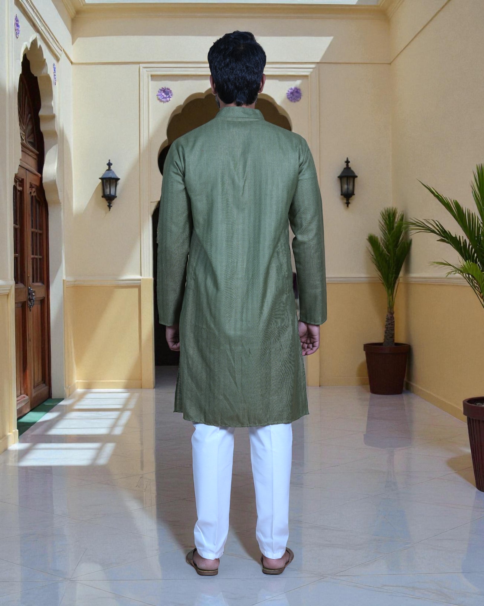 White Cotton Plain Kurta Pajama Set