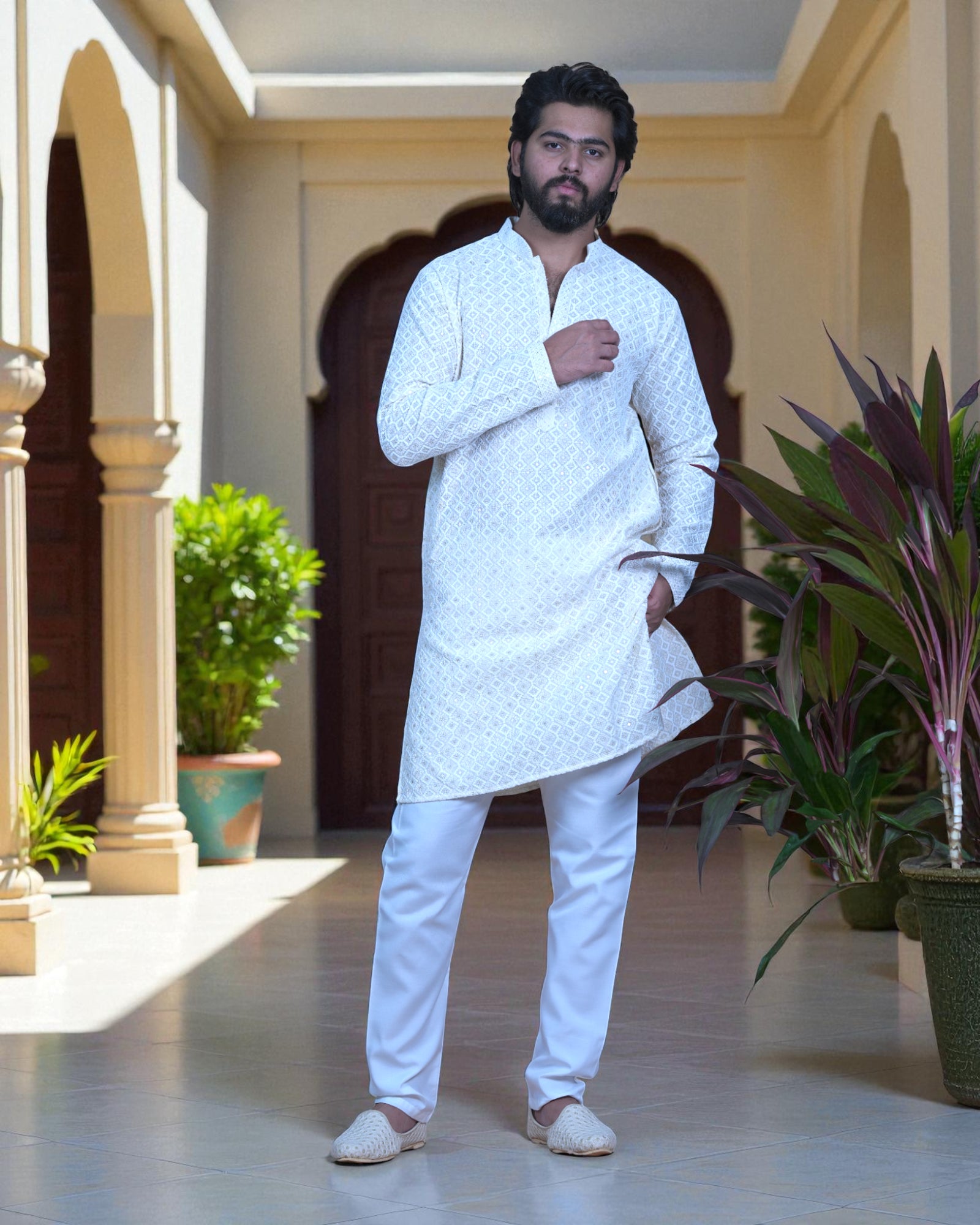 Cotton Blend Sequins Kurta Set