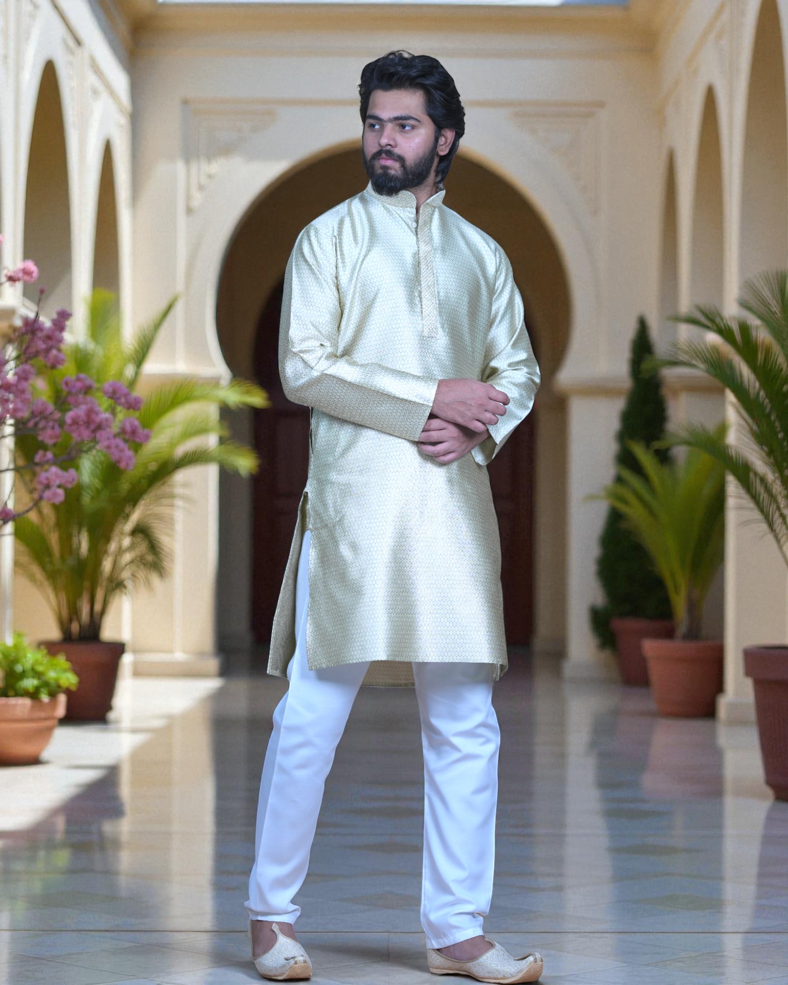 Jacquard Textured Cotton Kurta Pajama Set