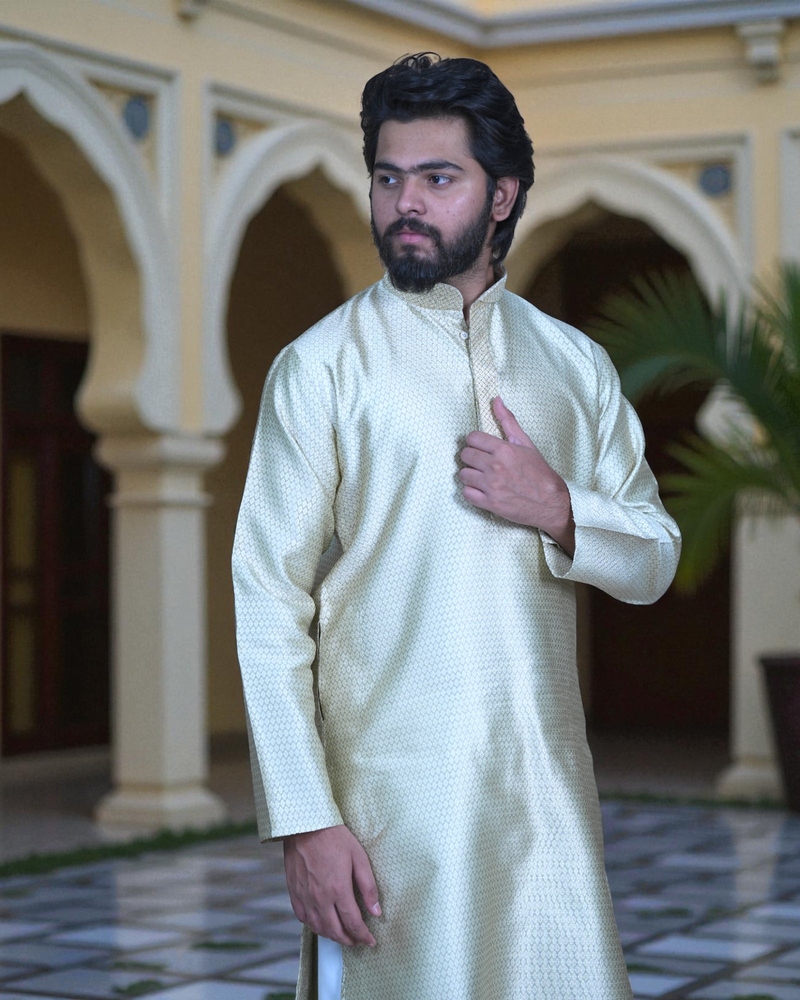 Jacquard Textured Cotton Kurta Pajama Set