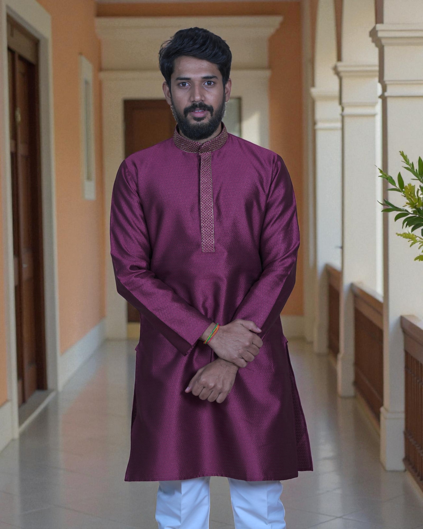 Jacquard Textured Cotton Kurta Pajama Set