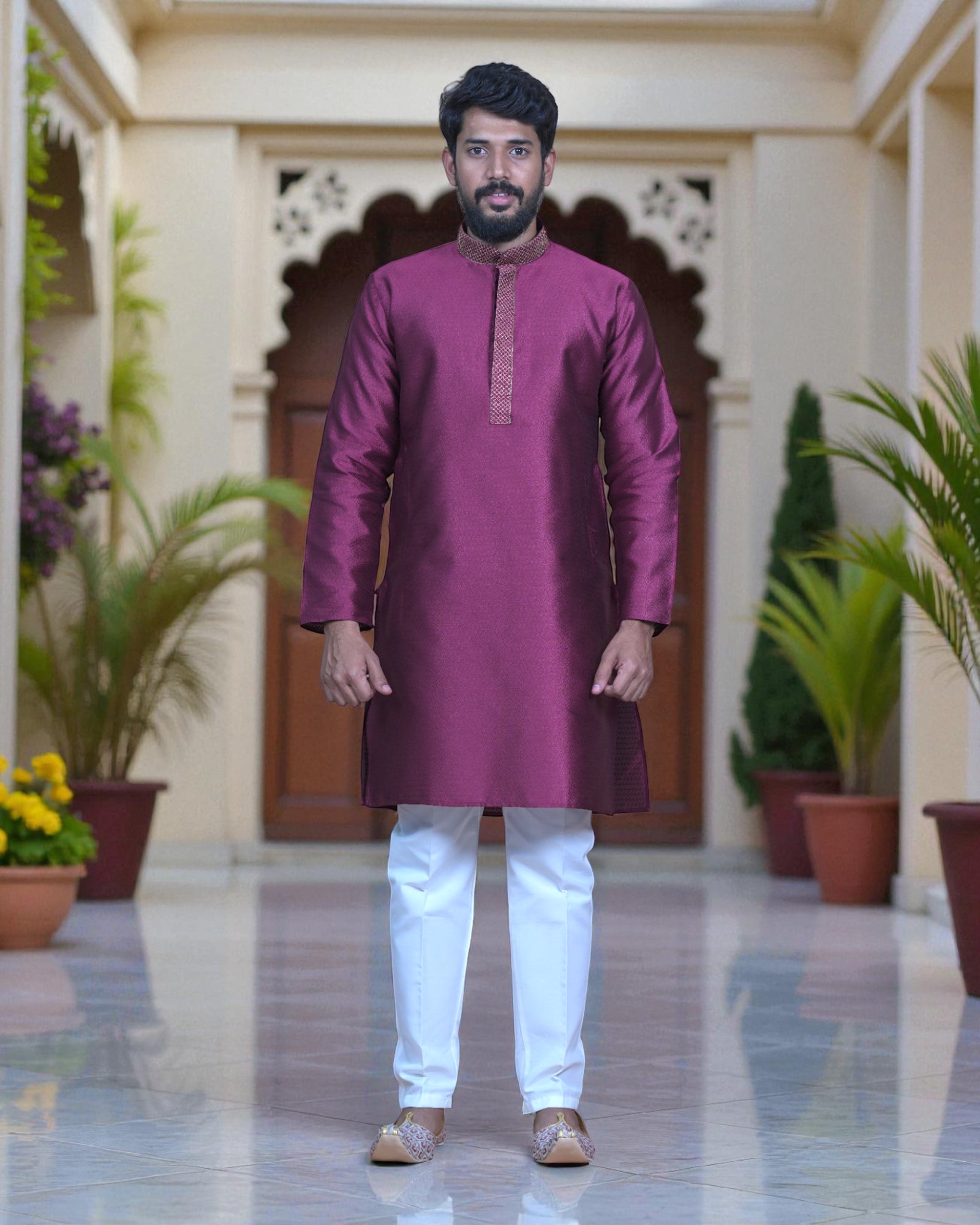 Jacquard Textured Cotton Kurta Pajama Set