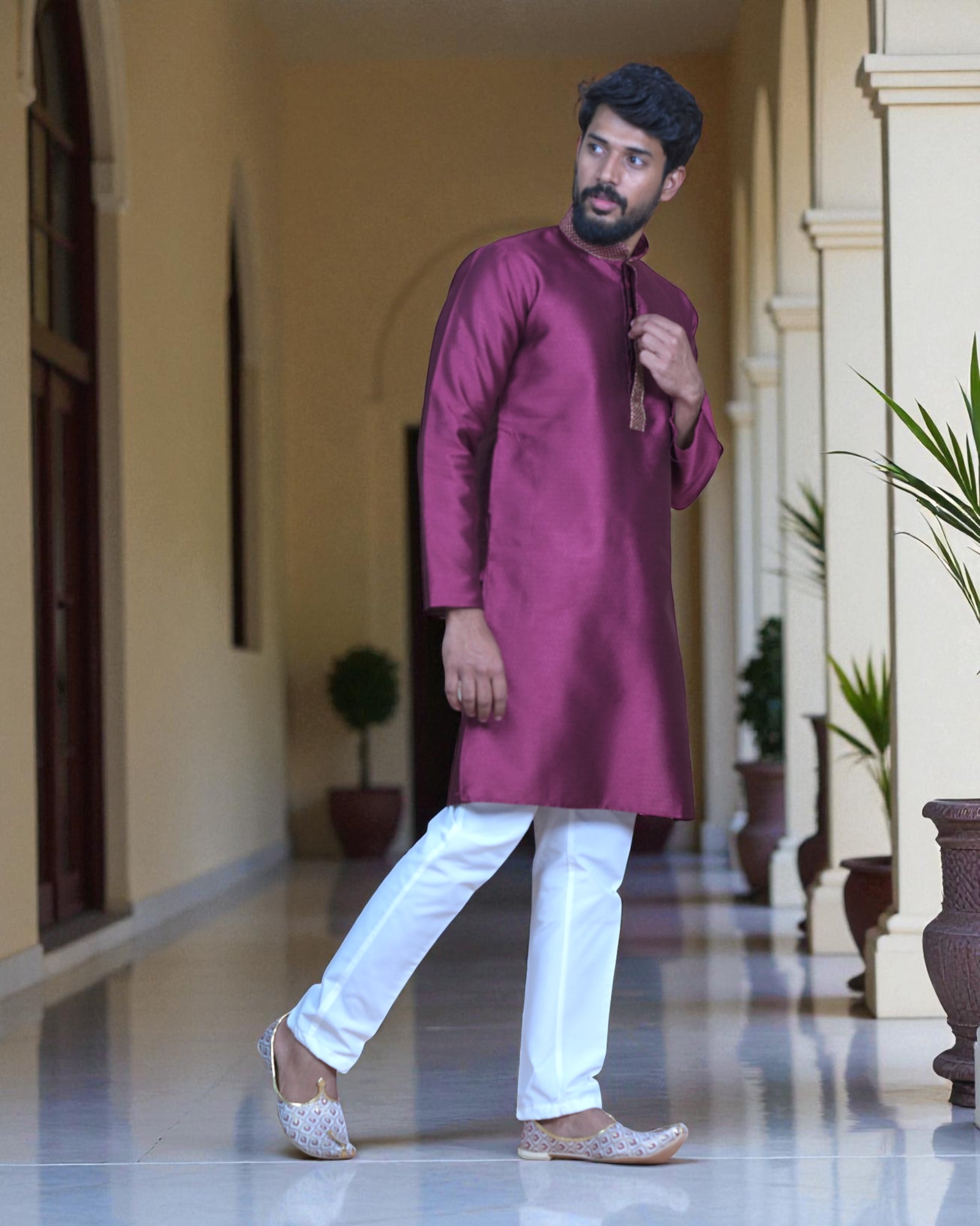 Jacquard Textured Cotton Kurta Pajama Set