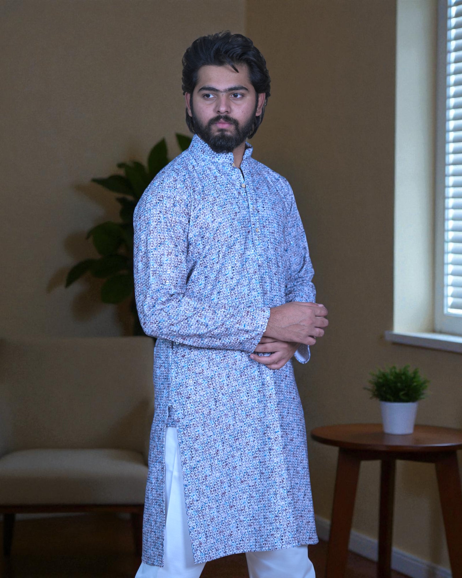 Floral Printed Cotton Blend Kurta Pajama Set