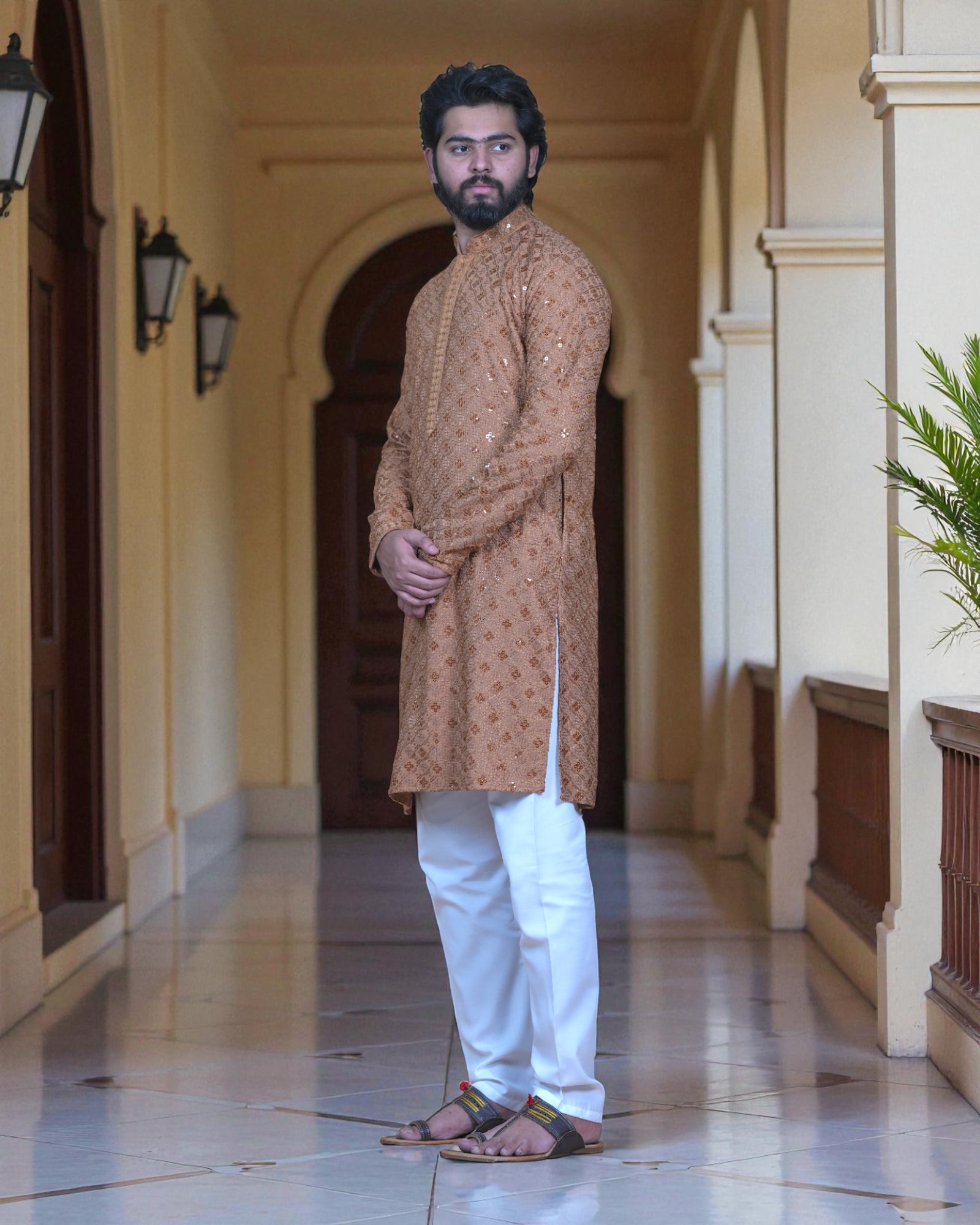 Block Print Sequin Embroidered Cotton Kurta Pajama